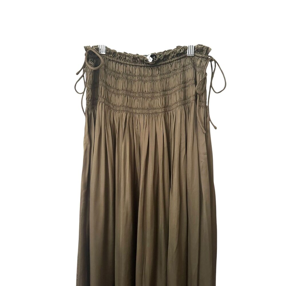 SAINT ART Ellie Satin Ruched Maxi Skirt Olive Small - Picture 5 of 7